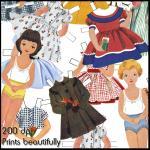 1950s Dress-up Paper Dolls Digital Collage Sheets..