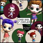 Chibi Girls - 2 Inch Circles / Cupcake Toppers -..