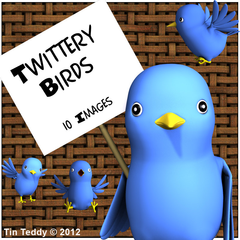 Twittery Birds Images - 10 Cute Blue Toon Birds - Digital Clip Art For Scrapbooking, Birthday Card Making