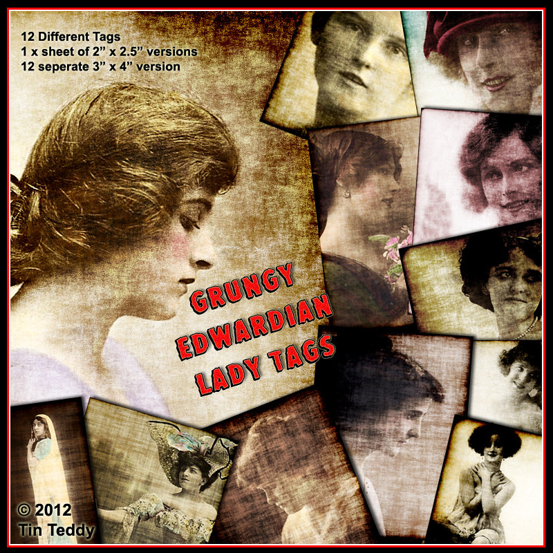 Edwardian Lady Tags - Grungy Digital Collage Sheet And Images Distressed For Crafting