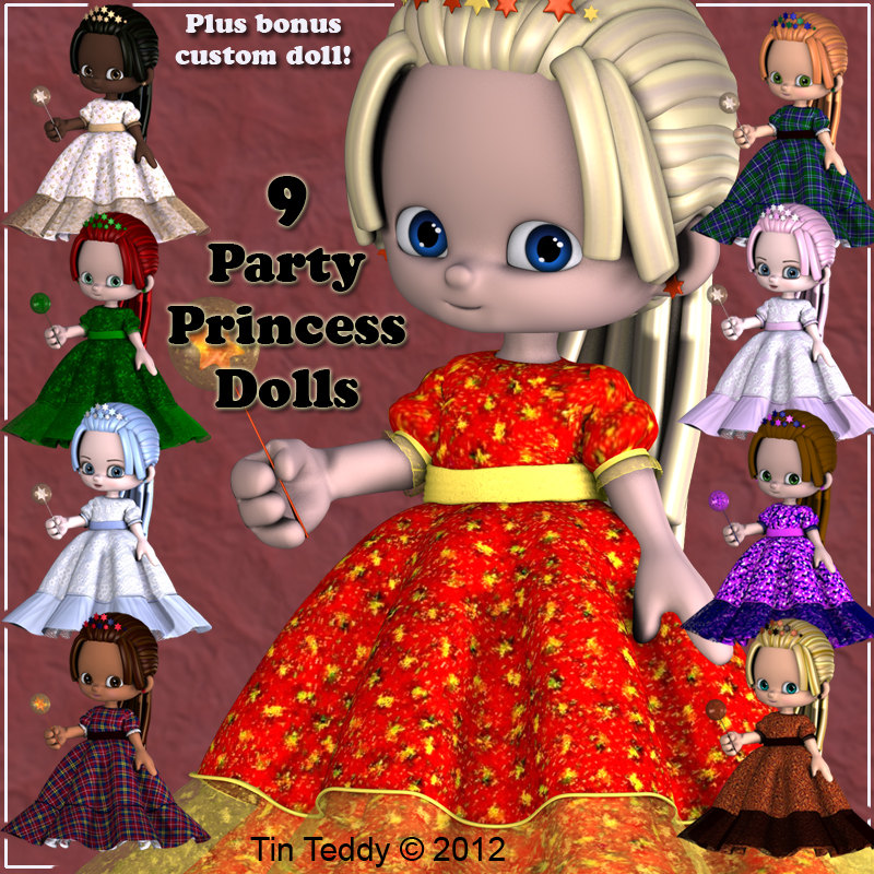 Party Princess Dolls, Digital Clip Art For Scrapbooking, Birthday Card Making And More - With Bonus Custom Doll Just For You