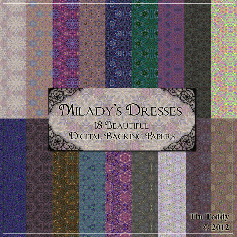 Digital Backing Papers - Milady's Dresses - 18 Fabric Style Digital Background Papers -versatile Paper For Scrapbooking, Birthday Card