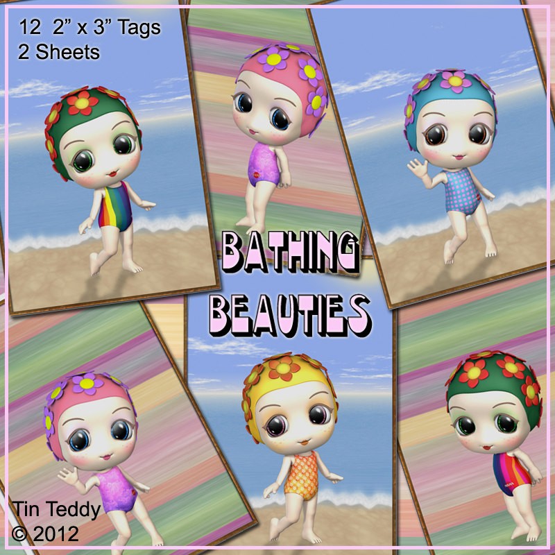 Crafting Tags - Bathing Beauties Tags - 24 Tags For Scrapbooking, Card Making And Other Crafts
