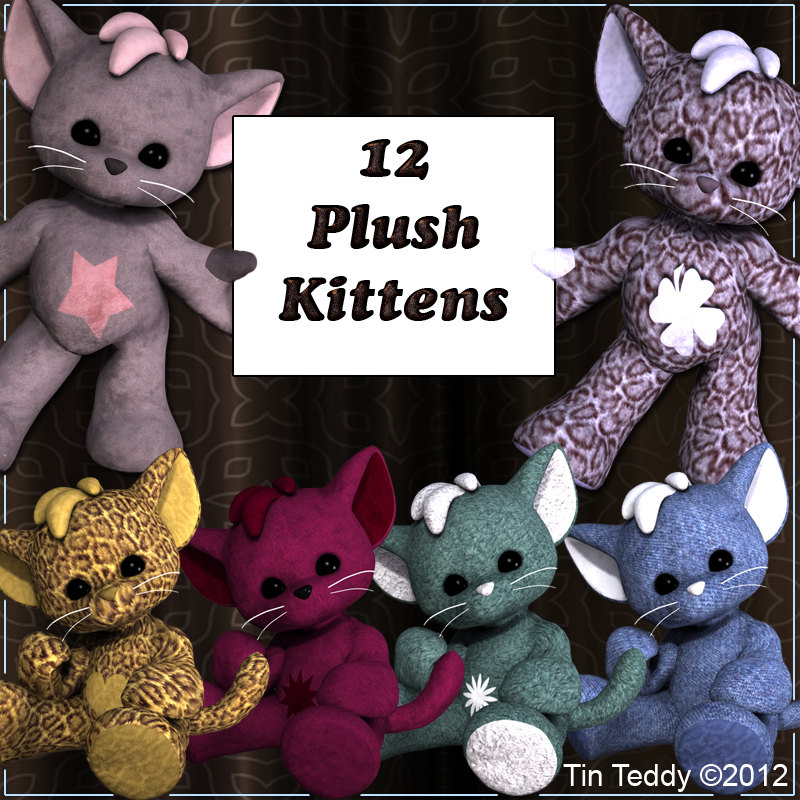 12 Plush Kitten Digital Clip Art For Scrapbooking, Card Making And More - Toy Cats