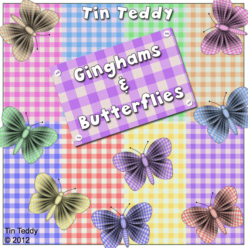 Ginghams Digital Papers And Butterflies - Backgrounds And Embellishments For Scrapbooking, Birthday Card Making & More