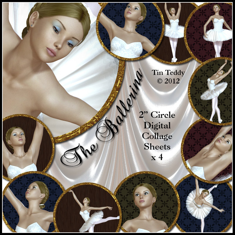 Ballerina Circles Toppers Collage Sheets - 2 Inch Circles / Cupcake Toppers - Digital Collage Sheet