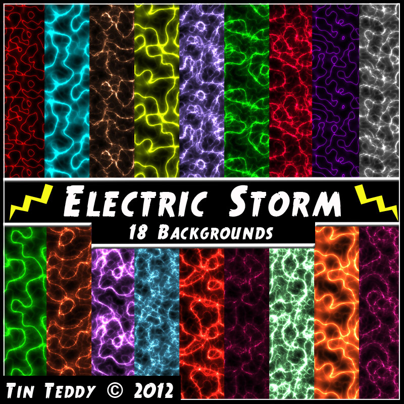 Electric Storm Digital Papers - 18 Lightning Backgrounds Art For Scrapbooking, Birthday Card Making & More